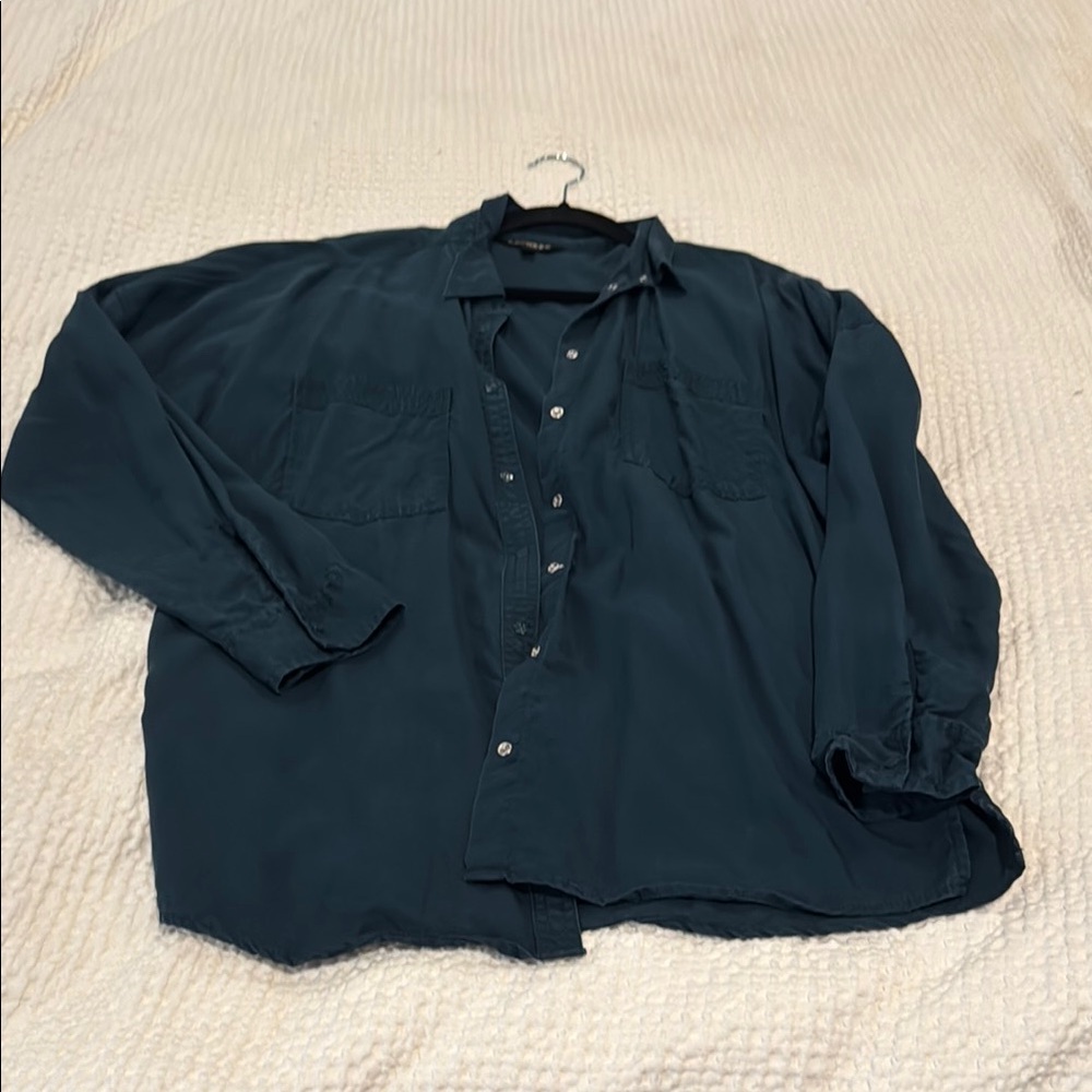 Express Blue Oversized Boxy Button Down Shirt